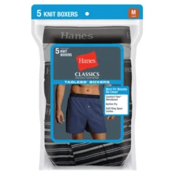 HANES Men's Classics Tagless Knit Boxers, 5-Pack