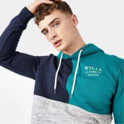 JACK WILLS Men's Crewe Cut And Sew Panel Hoodie -Celeron Fit Sales 2081099 408 alt2