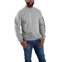 CARHARTT Men's Loose Fit Crewneck Logo Sleeve Graphic Sweatshirt -Celeron Fit Sales 2082484 006 alt1