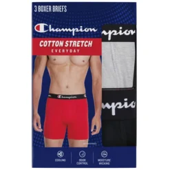 CHAMPION Men's Lightweight Stretch Boxer Briefs, 3 Pack -Celeron Fit Sales 2084148 001 alt3